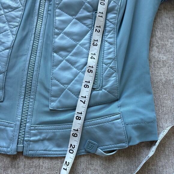 Blanc Noir Blue Leather Moto Mesh Jacket - Picture 8 of 12